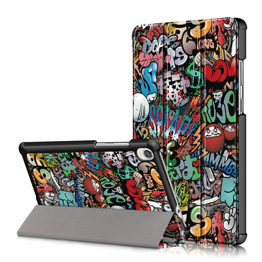 Pattern Printing Tri-fold Stand Leather Case for Lenovo Tab M8 TB-8505 - Cartoon Graffiti