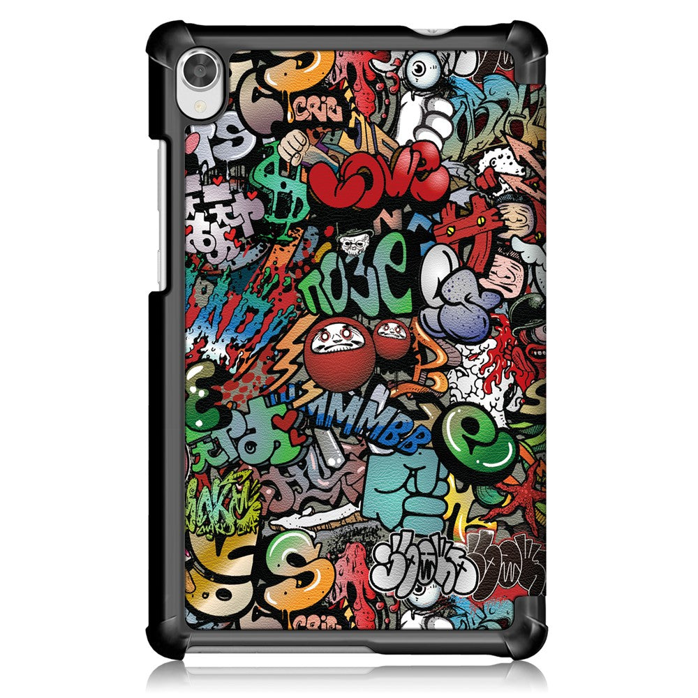 Pattern Printing Tri-fold Stand Leather Case for Lenovo Tab M8 TB-8505 - Cartoon Graffiti