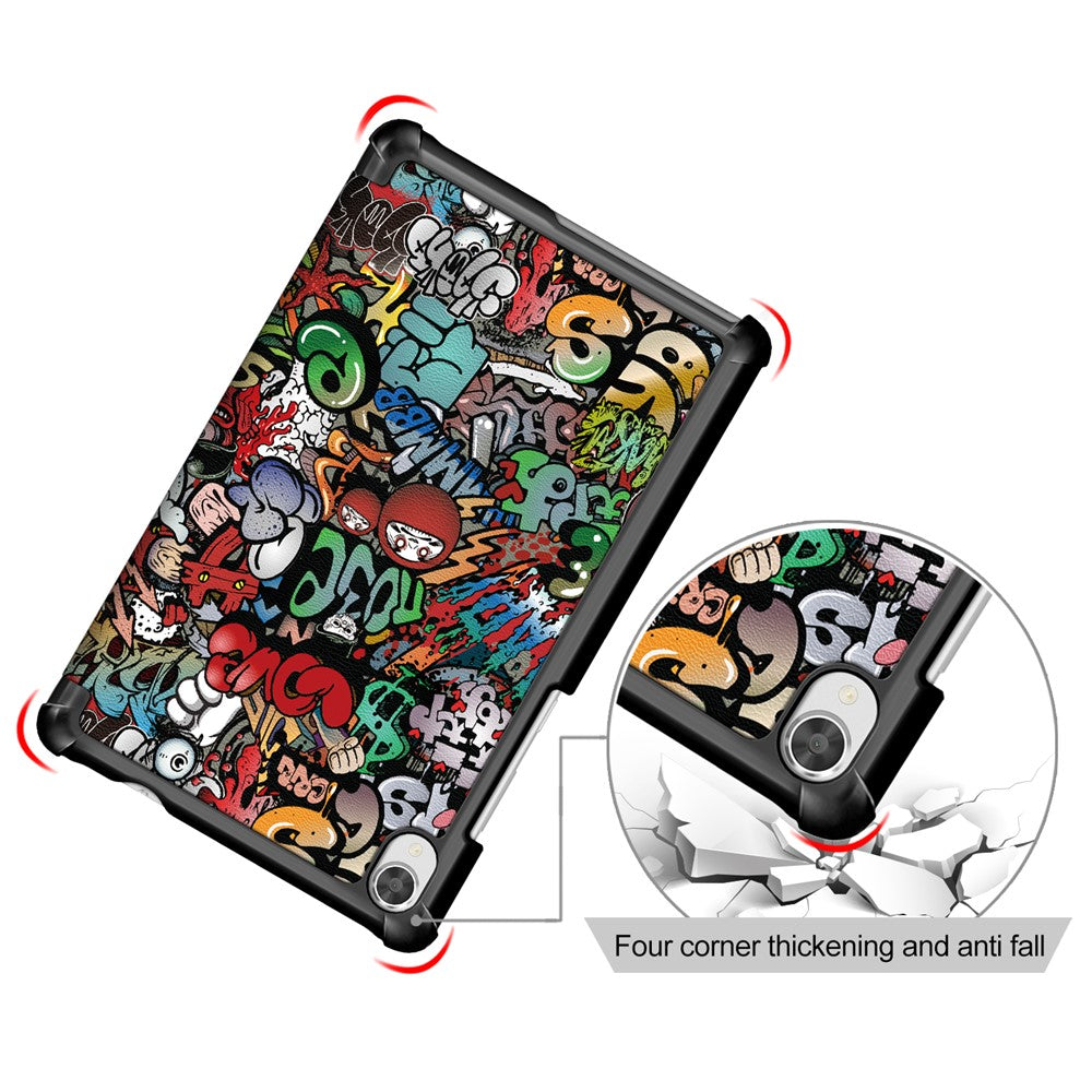 Pattern Printing Tri-fold Stand Leather Case for Lenovo Tab M8 TB-8505 - Cartoon Graffiti