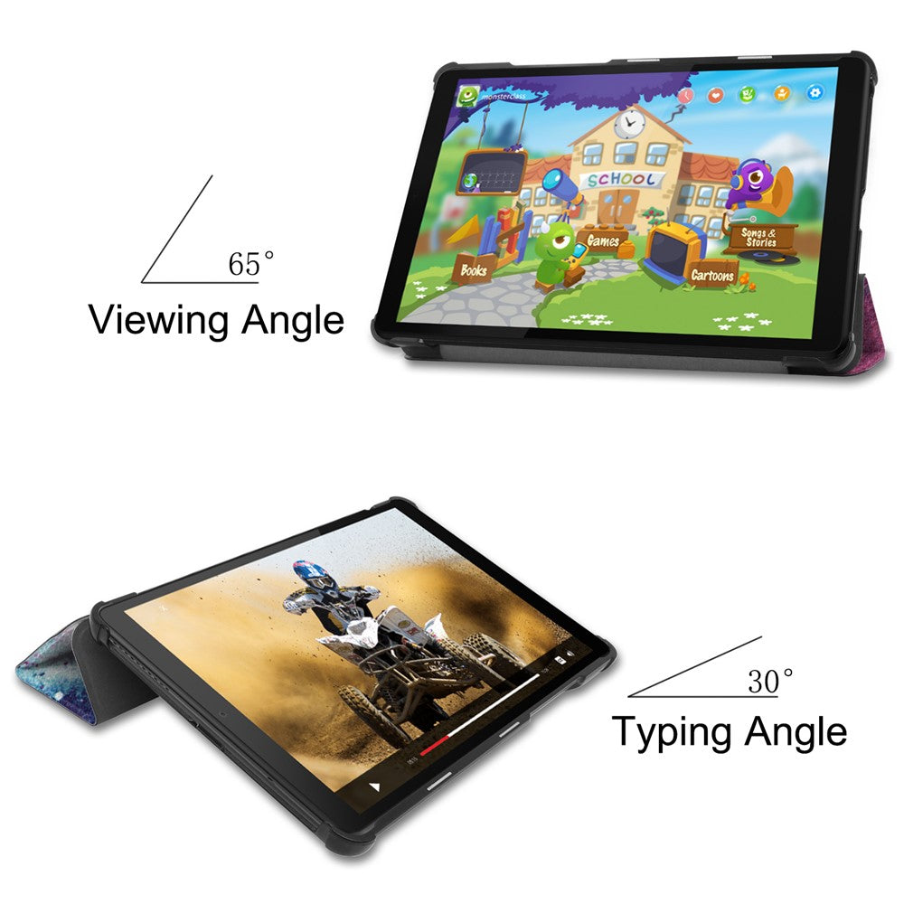 Tri-fold Stand Leather Tablet Case for Lenovo Tab M8 TB-8505X, Smart Pattern Printing Cover with Auto Wake/Sleep - Nebula