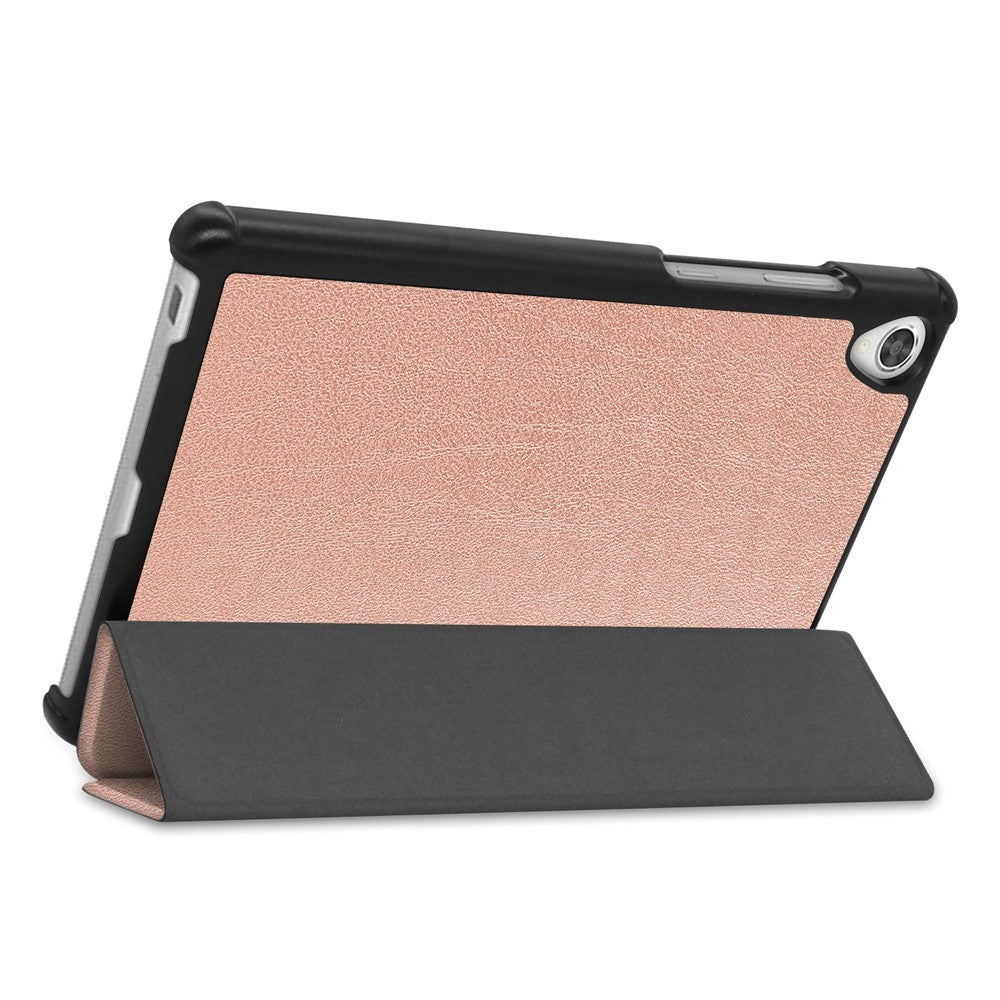 Stable Tri-fold Stand Stand Leather Tablet Covering Protection Case for Lenovo Tab M8 TB-8505X - Rose Gold