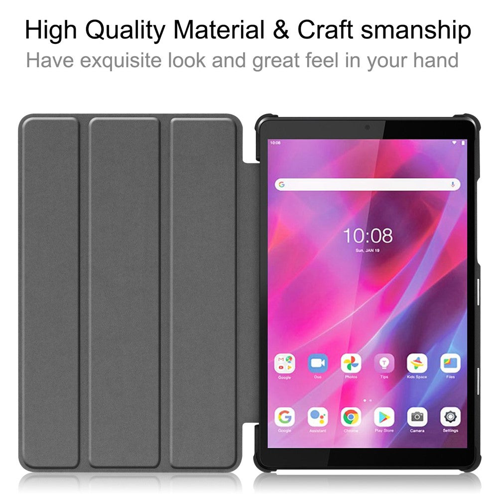 Stable Tri-fold Stand Stand Leather Tablet Covering Protection Case for Lenovo Tab M8 TB-8505X - Dark Blue