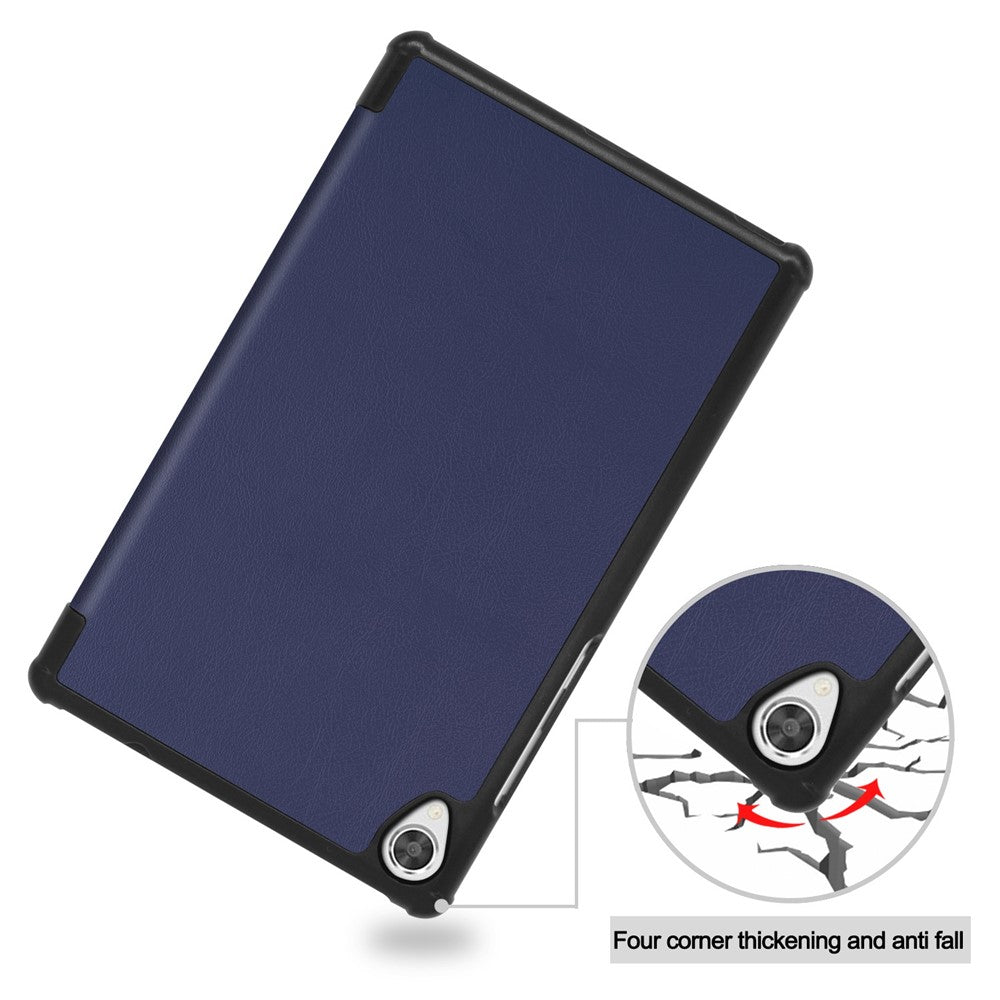 Stable Tri-fold Stand Stand Leather Tablet Covering Protection Case for Lenovo Tab M8 TB-8505X - Dark Blue