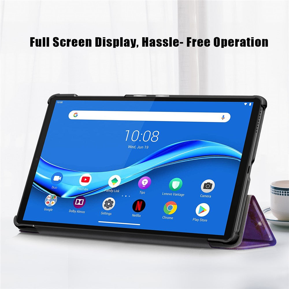 Pattern Printing Leather Smart Case Dual-Angle Tri-fold Stand Auto-Wake/Sleep Tablet Cover for Lenovo Smart Tab M10 FHD Plus/Tab M10 Plus TB-X606F - Galaxy Pattern