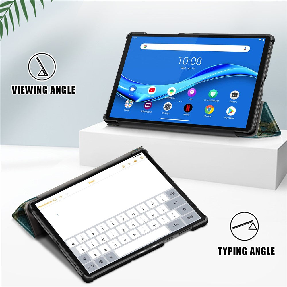 Pattern Printing Leather Smart Case Dual-Angle Tri-fold Stand Auto-Wake/Sleep Tablet Cover for Lenovo Smart Tab M10 FHD Plus/Tab M10 Plus TB-X606F - Tree with Flowers