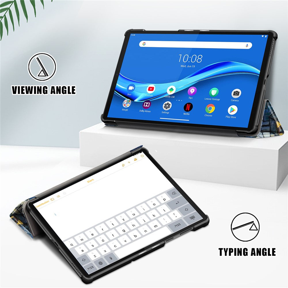 Pattern Printing Leather Smart Case Dual-Angle Tri-fold Stand Auto-Wake/Sleep Tablet Cover for Lenovo Smart Tab M10 FHD Plus/Tab M10 Plus TB-X606F - Painting Pattern
