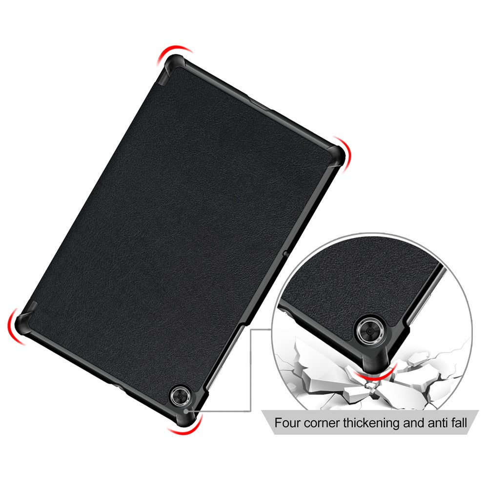 Textured Leather Tri-fold Stand Case Auto-Wake/Sleep Smart Tablet Cover Ultra Slim for Lenovo Smart Tab M10 FHD Plus/Tab M10 Plus TB-X606F - Black