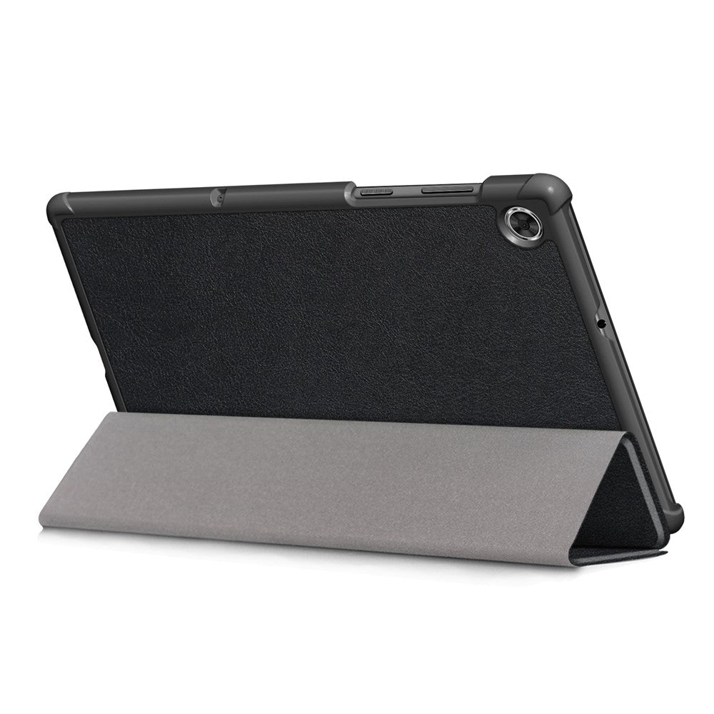 Textured Leather Tri-fold Stand Case Auto-Wake/Sleep Smart Tablet Cover Ultra Slim for Lenovo Smart Tab M10 FHD Plus/Tab M10 Plus TB-X606F - Black