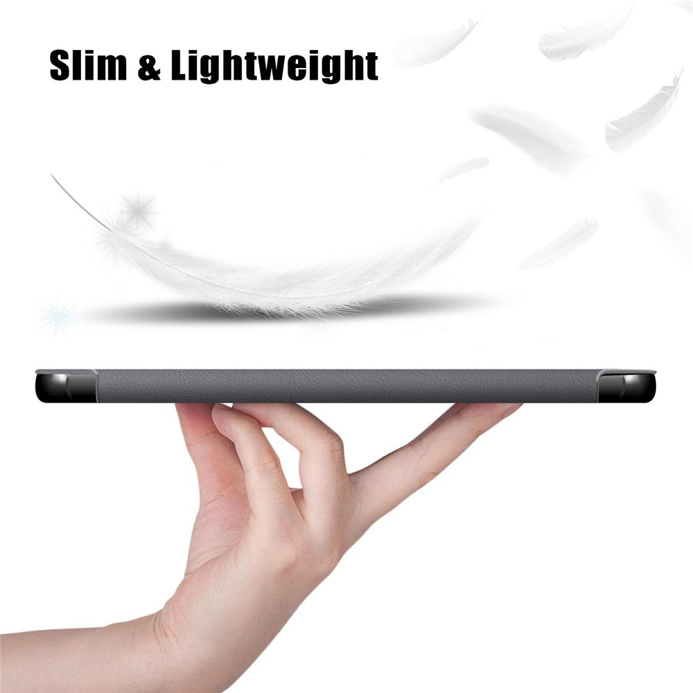 Textured Leather Tri-fold Stand Case Auto-Wake/Sleep Smart Tablet Cover Ultra Slim for Lenovo Smart Tab M10 FHD Plus/Tab M10 Plus TB-X606F - Grey