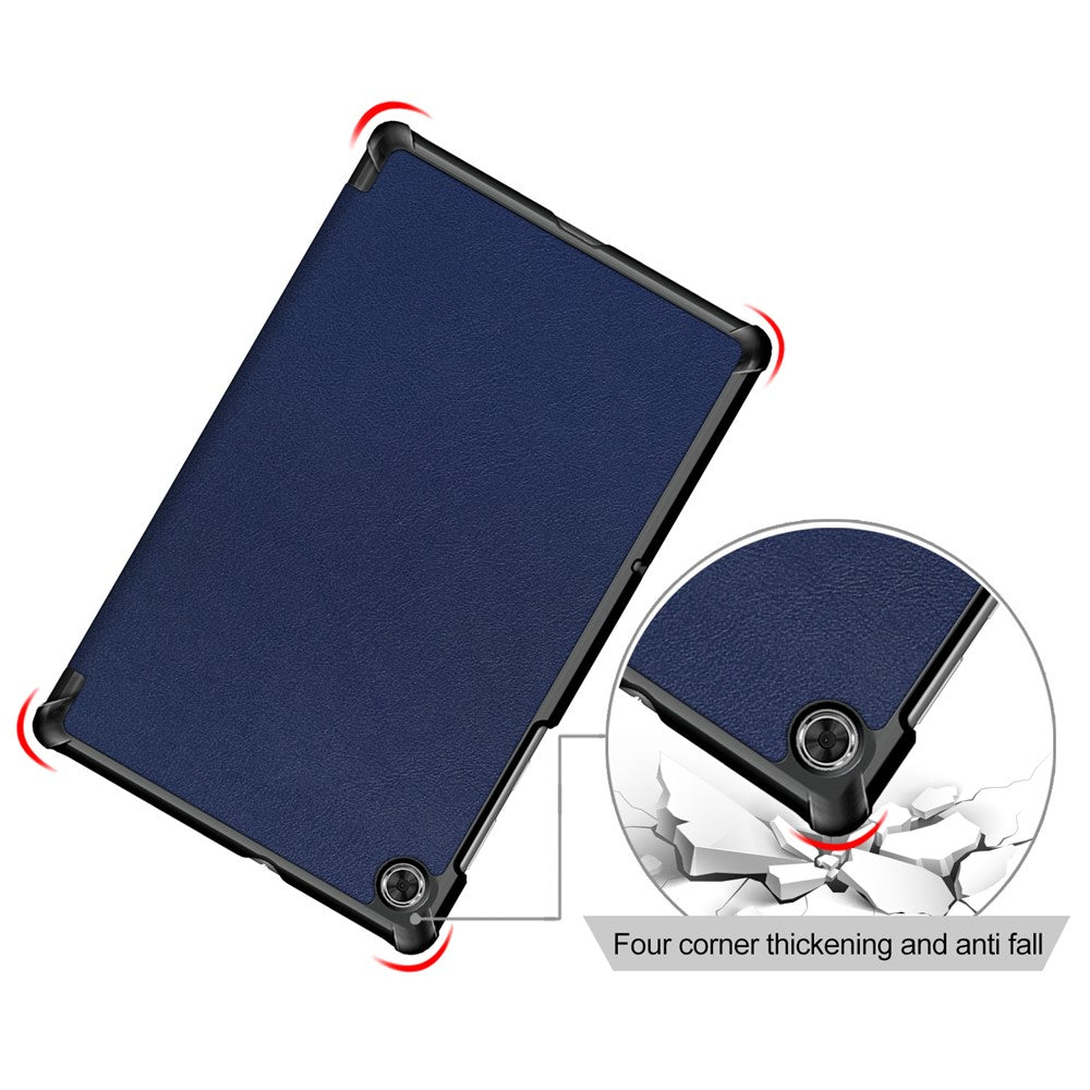 Textured Leather Tri-fold Stand Case Auto-Wake/Sleep Smart Tablet Cover Ultra Slim for Lenovo Smart Tab M10 FHD Plus/Tab M10 Plus TB-X606F - Blue