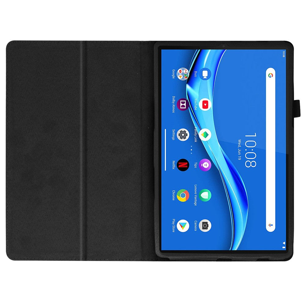 For Lenovo Tab M10 Plus TB-X606F PU Leather Case Shockproof Flip Tablet Cover with Stand Elastic Pencil Holder - Black