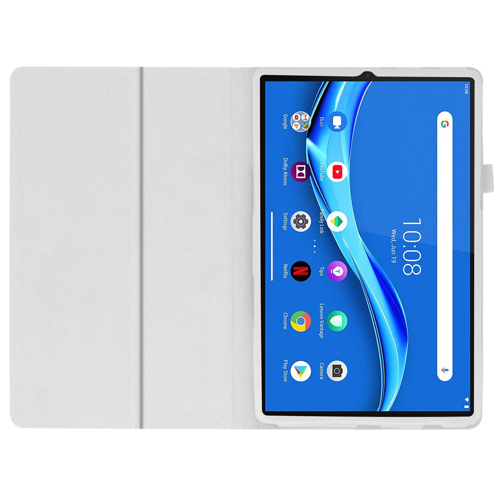 For Lenovo Tab M10 Plus TB-X606F PU Leather Case Shockproof Flip Tablet Cover with Stand Elastic Pencil Holder - White