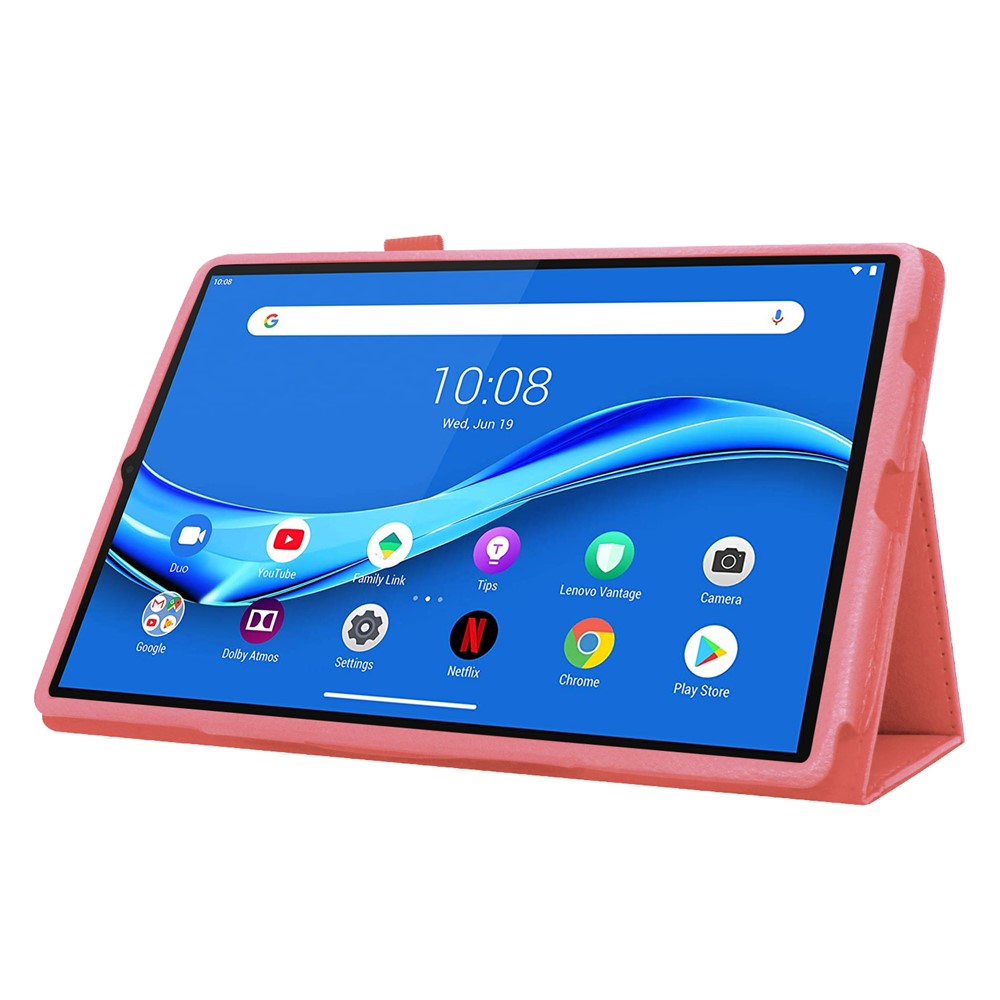 For Lenovo Tab M10 Plus TB-X606F PU Leather Case Shockproof Flip Tablet Cover with Stand Elastic Pencil Holder - Pink