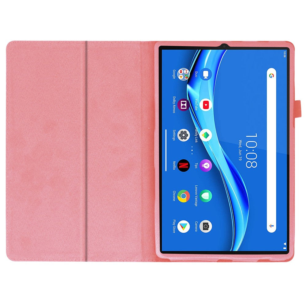 For Lenovo Tab M10 Plus TB-X606F PU Leather Case Shockproof Flip Tablet Cover with Stand Elastic Pencil Holder - Pink