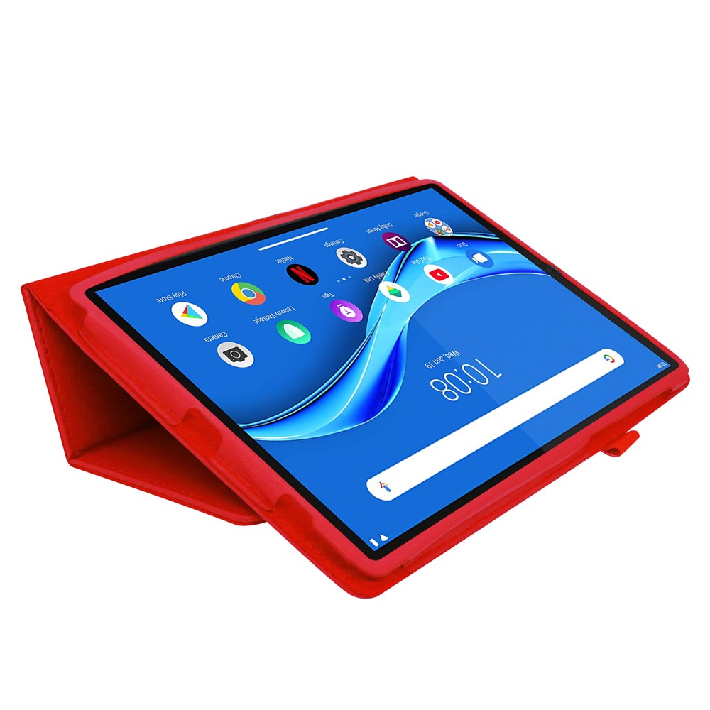 For Lenovo Tab M10 Plus TB-X606F PU Leather Case Shockproof Flip Tablet Cover with Stand Elastic Pencil Holder - Red