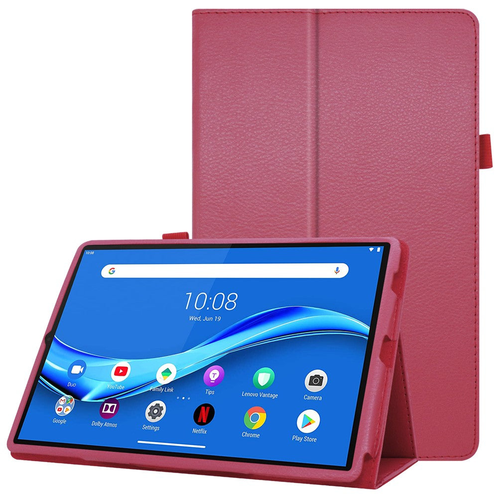 For Lenovo Tab M10 Plus TB-X606F PU Leather Case Shockproof Flip Tablet Cover with Stand Elastic Pencil Holder - Rose