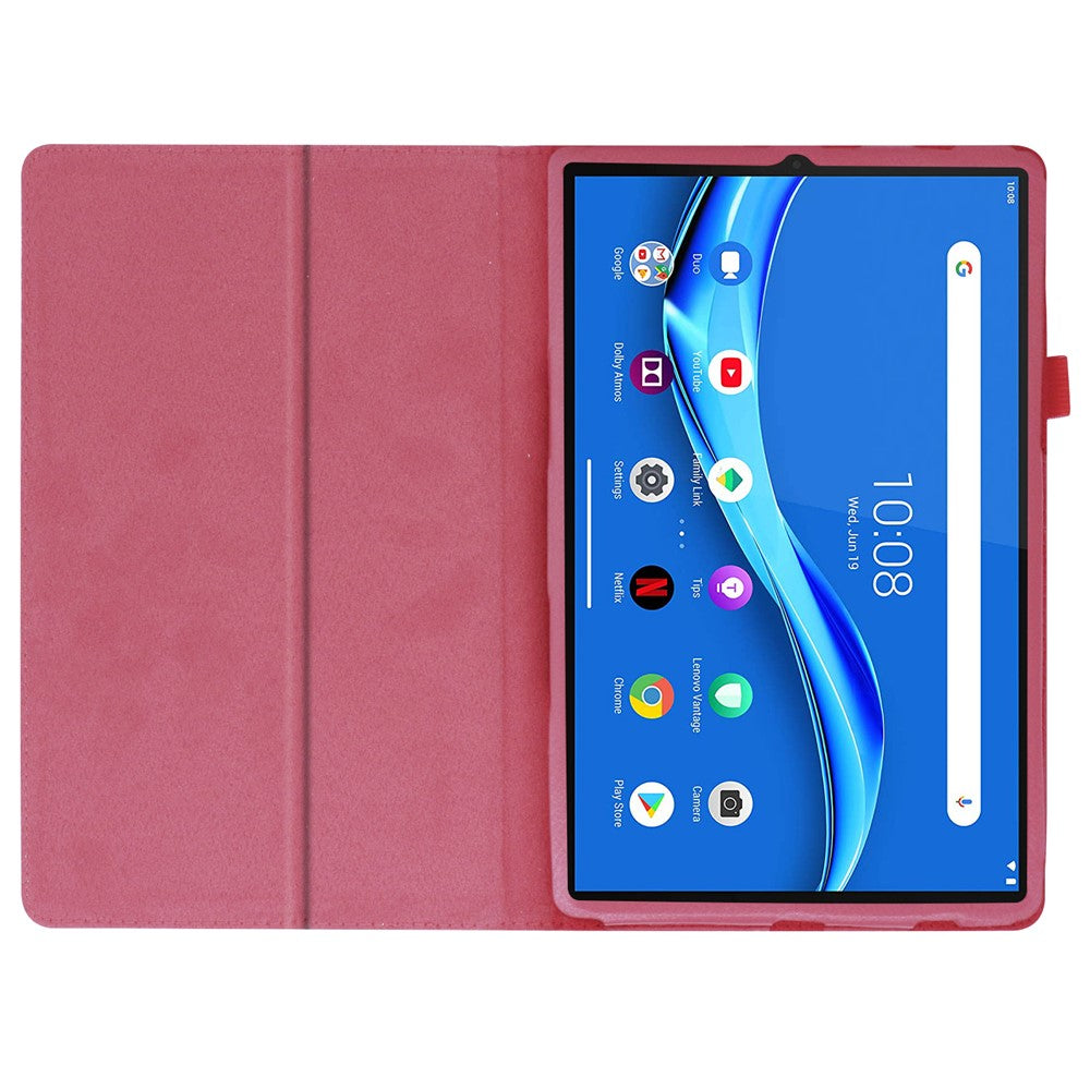 For Lenovo Tab M10 Plus TB-X606F PU Leather Case Shockproof Flip Tablet Cover with Stand Elastic Pencil Holder - Rose