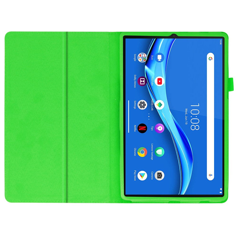 For Lenovo Tab M10 Plus TB-X606F PU Leather Case Shockproof Flip Tablet Cover with Stand Elastic Pencil Holder - Green