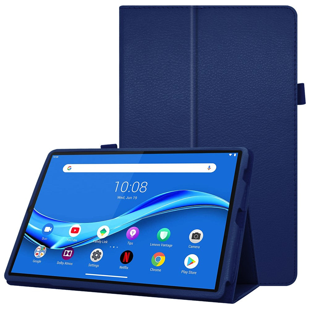 For Lenovo Tab M10 Plus TB-X606F PU Leather Case Shockproof Flip Tablet Cover with Stand Elastic Pencil Holder - Dark Blue
