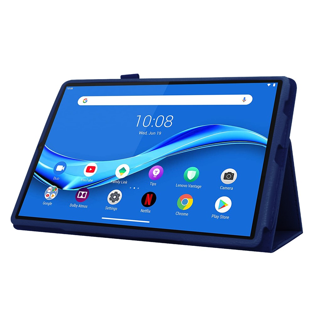 For Lenovo Tab M10 Plus TB-X606F PU Leather Case Shockproof Flip Tablet Cover with Stand Elastic Pencil Holder - Dark Blue