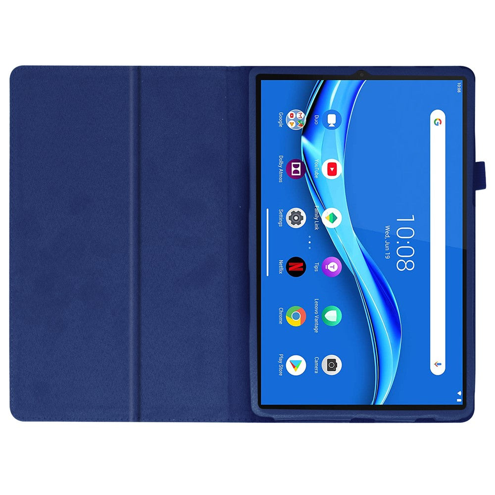 For Lenovo Tab M10 Plus TB-X606F PU Leather Case Shockproof Flip Tablet Cover with Stand Elastic Pencil Holder - Dark Blue