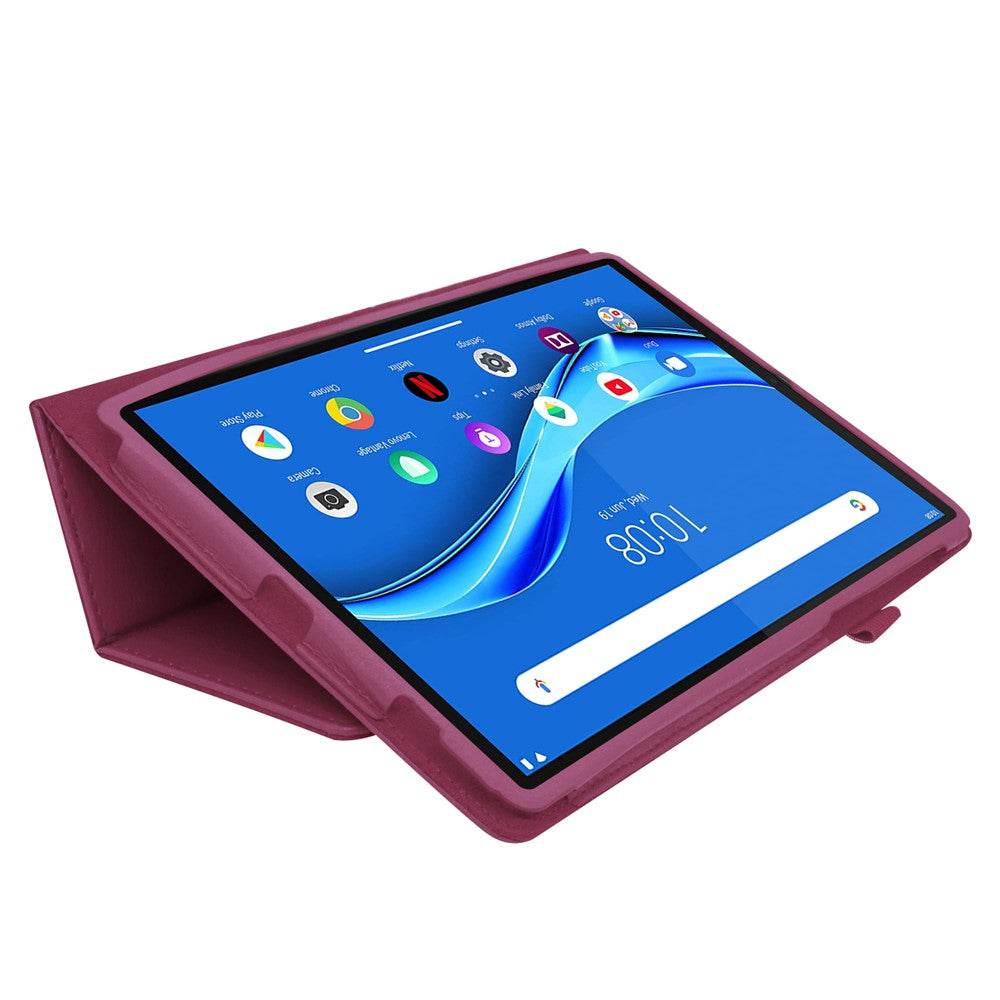 For Lenovo Tab M10 Plus TB-X606F PU Leather Case Shockproof Flip Tablet Cover with Stand Elastic Pencil Holder - Purple
