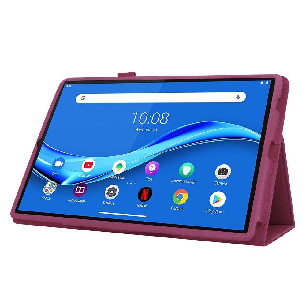 For Lenovo Tab M10 Plus TB-X606F PU Leather Case Shockproof Flip Tablet Cover with Stand Elastic Pencil Holder - Purple