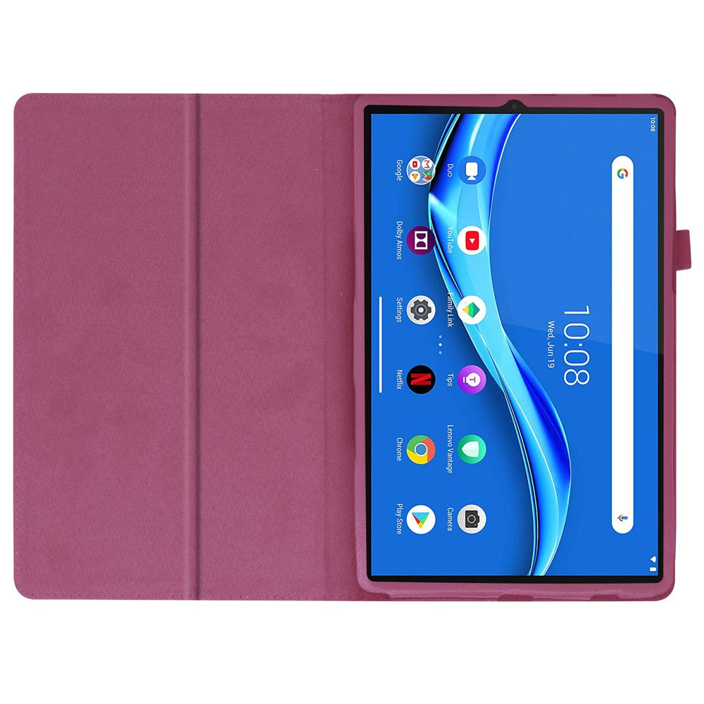 For Lenovo Tab M10 Plus TB-X606F PU Leather Case Shockproof Flip Tablet Cover with Stand Elastic Pencil Holder - Purple