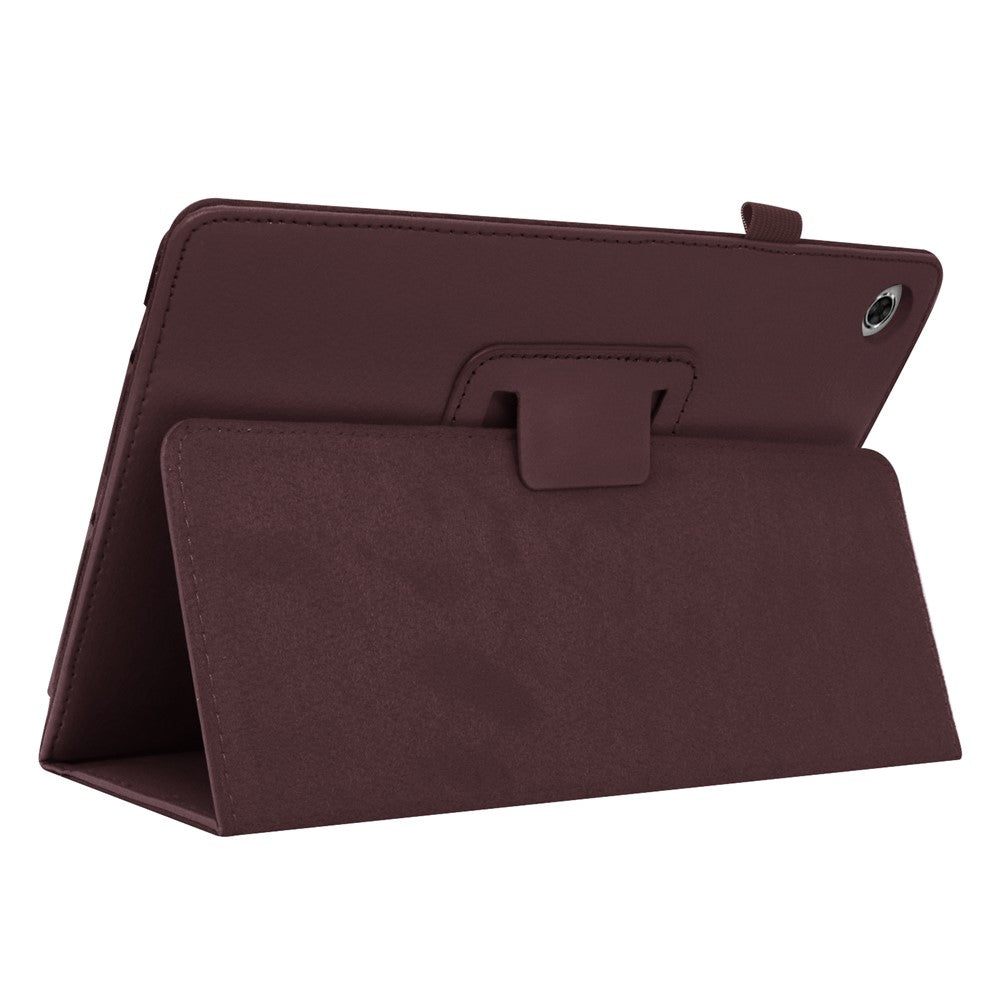 For Lenovo Tab M10 Plus TB-X606F PU Leather Case Shockproof Flip Tablet Cover with Stand Elastic Pencil Holder - Coffee