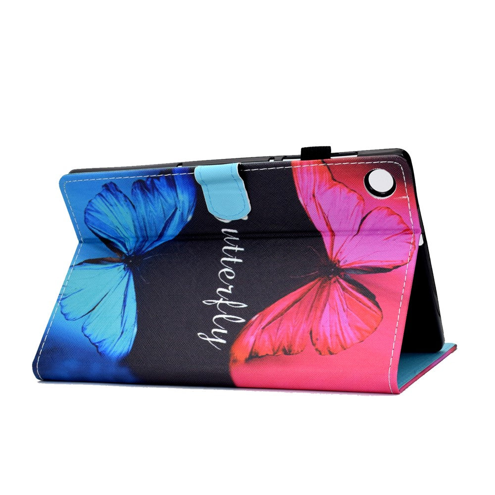 Pattern Printing Stand Card Holder Leather Tablet Case for Lenovo Tab M10 Plus TB-X606F - Blue and Red Butterflies