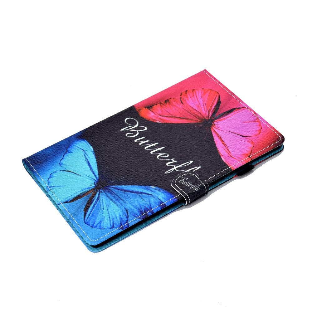 Pattern Printing Stand Card Holder Leather Tablet Case for Lenovo Tab M10 Plus TB-X606F - Blue and Red Butterflies