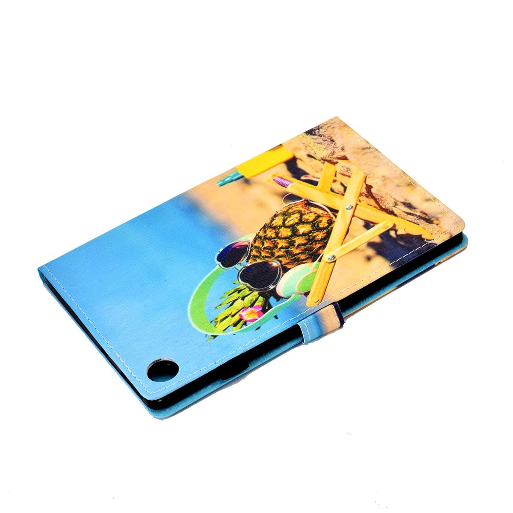 Pattern Printing Stand Card Holder Leather Tablet Case for Lenovo Tab M10 Plus TB-X606F - Pineapple