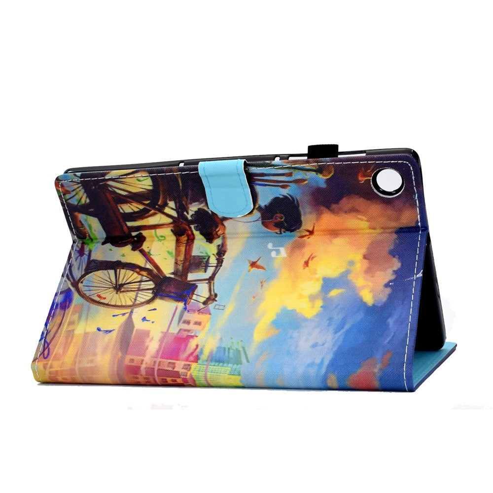 Pattern Printing Stand Card Holder Leather Tablet Case for Lenovo Tab M10 Plus TB-X606F - Boy and Bicycle