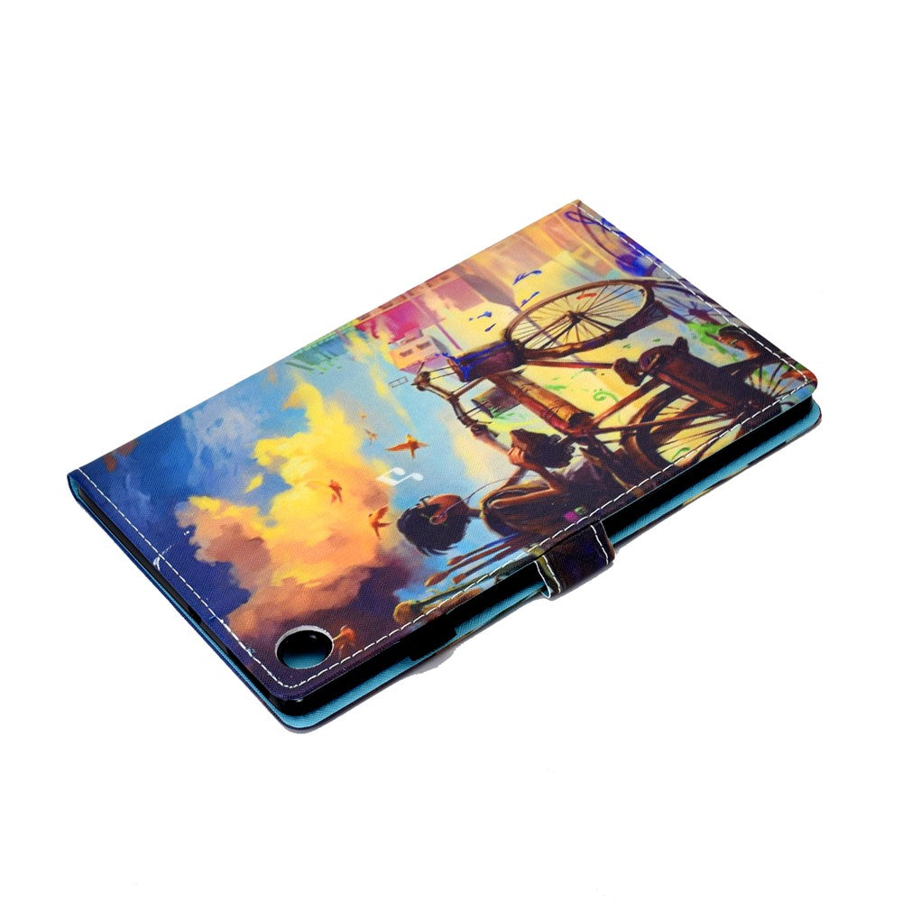Pattern Printing Stand Card Holder Leather Tablet Case for Lenovo Tab M10 Plus TB-X606F - Boy and Bicycle