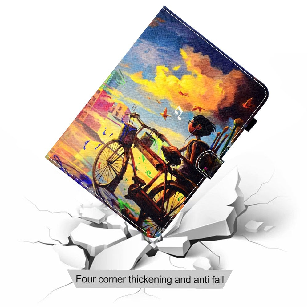 Pattern Printing Stand Card Holder Leather Tablet Case for Lenovo Tab M10 Plus TB-X606F - Boy and Bicycle