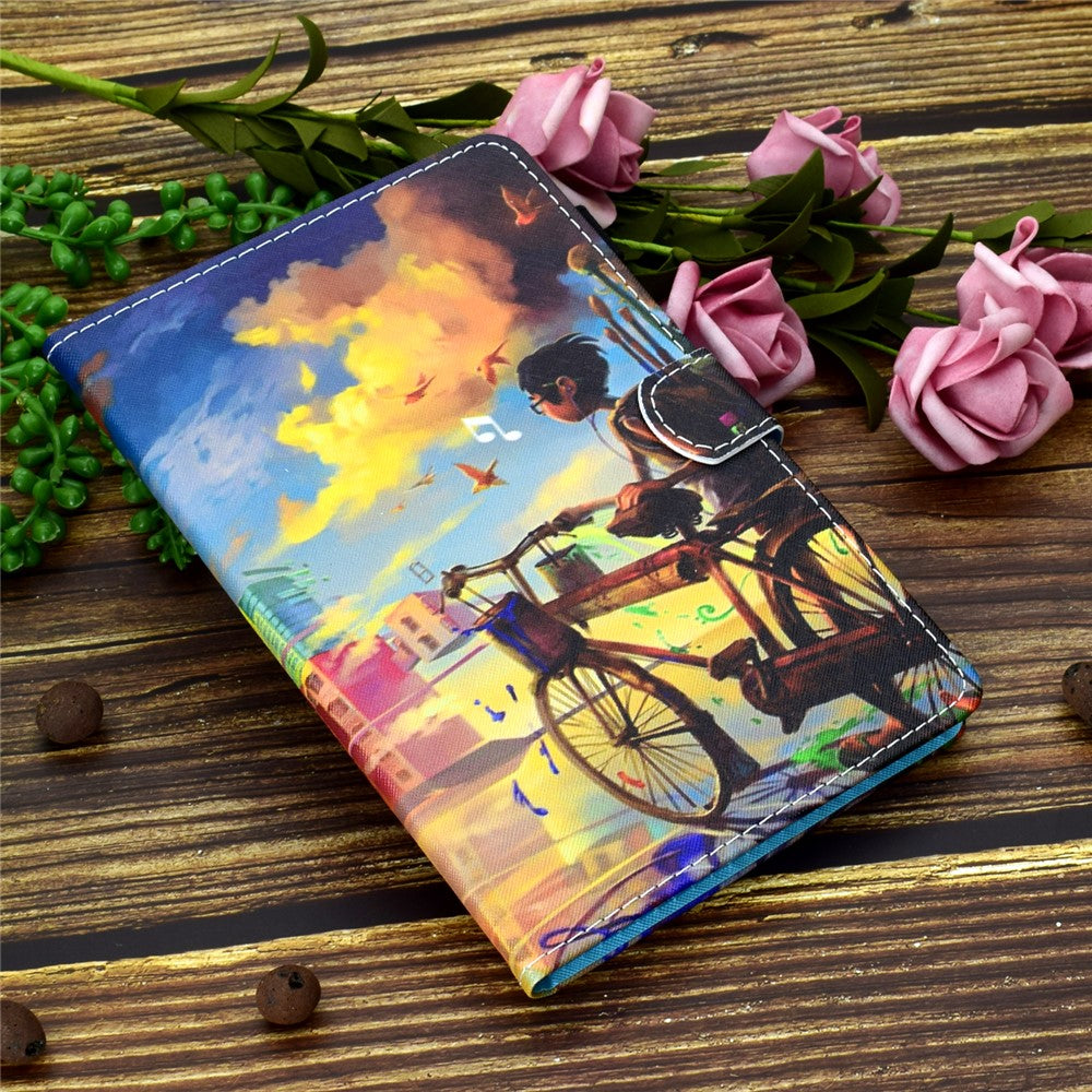 Pattern Printing Stand Card Holder Leather Tablet Case for Lenovo Tab M10 Plus TB-X606F - Boy and Bicycle