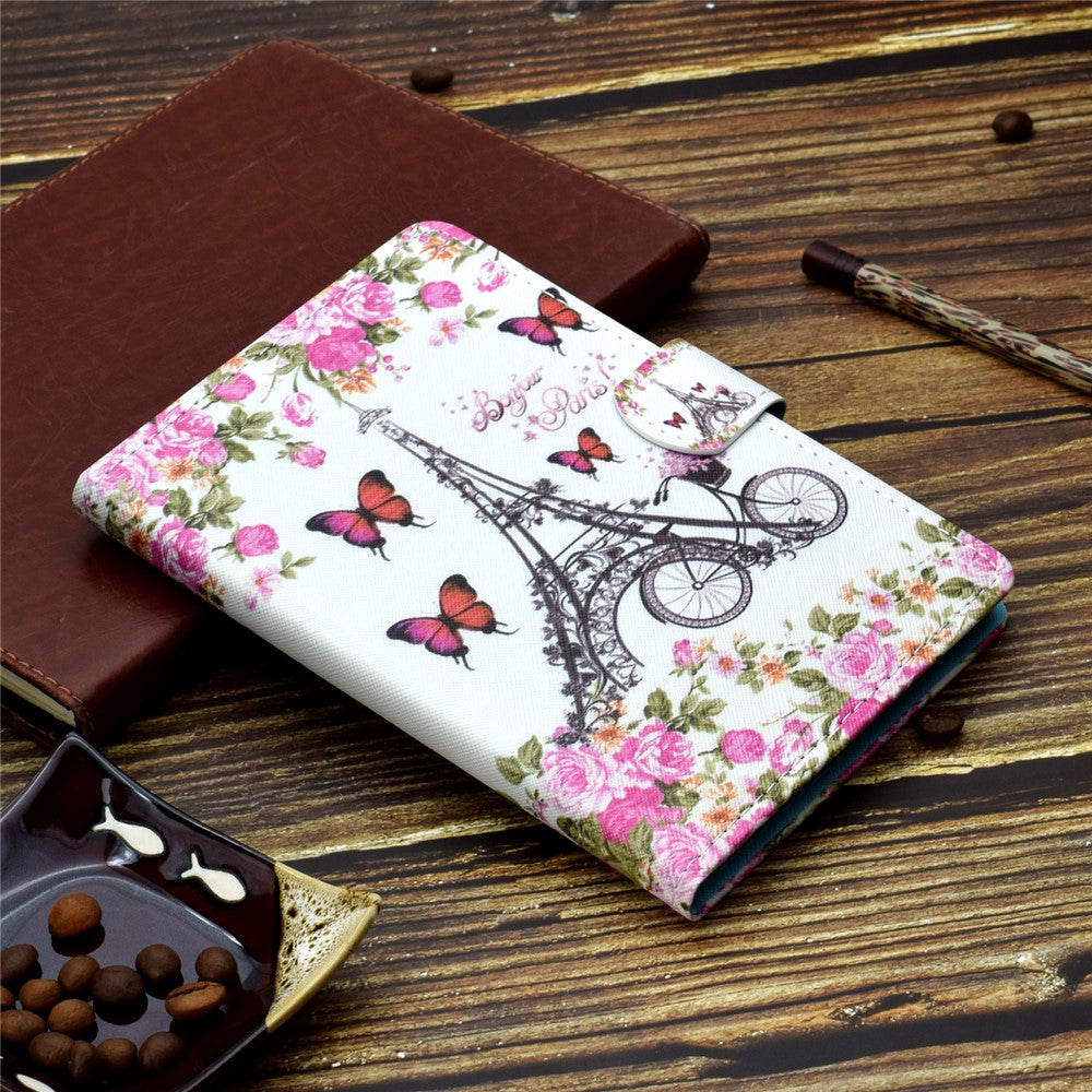 Pattern Printing Stand Card Holder Leather Tablet Case for Lenovo Tab M10 Plus TB-X606F - Eiffel Tower