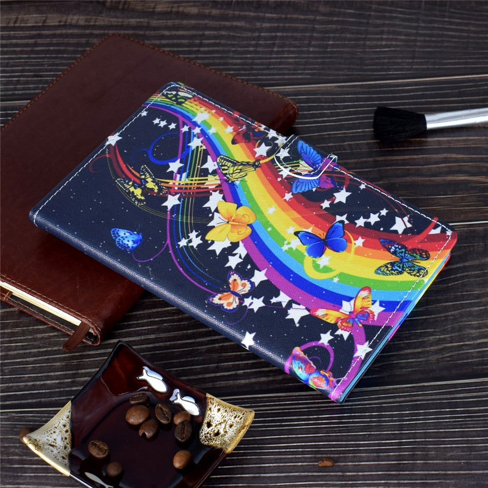 Pattern Printing Leather Card Holder Tablet Case for Lenovo Tab M10 TB-X605F - Rainbow and Butterfly