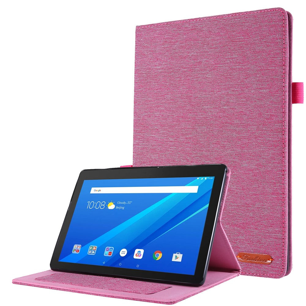 Cloth Texture Leather Tablet Shell with Card Holder Stand for Lenovo Tab E10 - Rose
