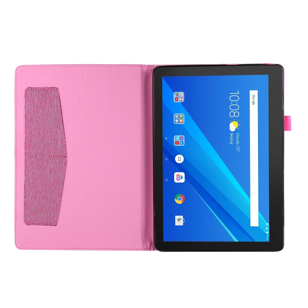 Cloth Texture Leather Tablet Shell with Card Holder Stand for Lenovo Tab E10 - Rose