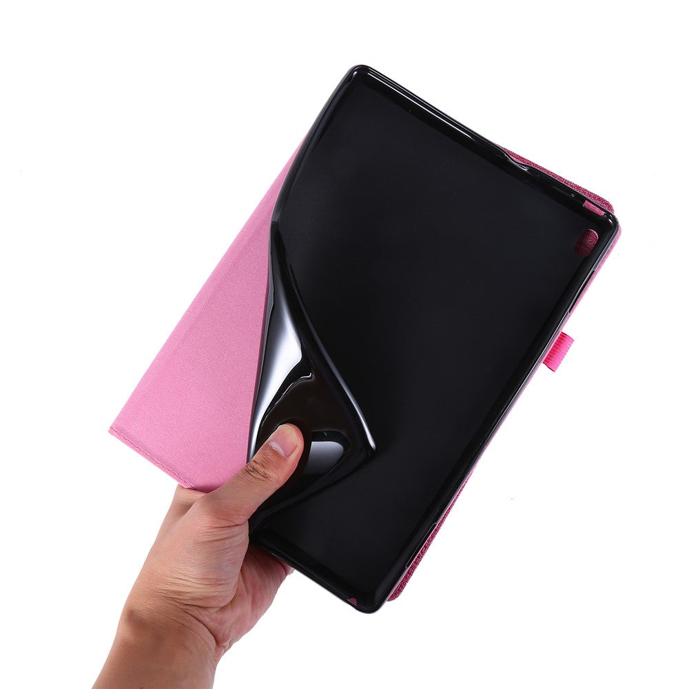 Cloth Texture Leather Tablet Shell with Card Holder Stand for Lenovo Tab E10 - Rose
