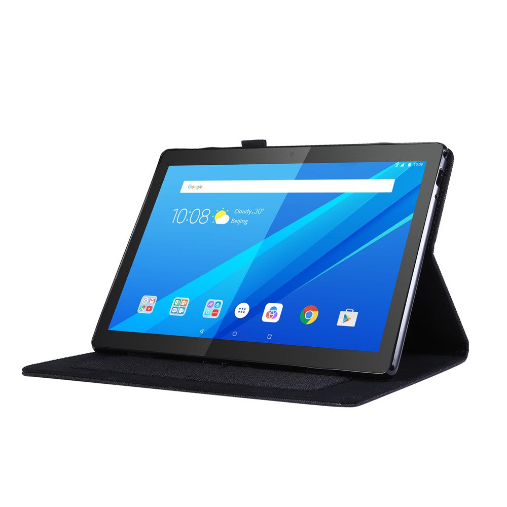 Cloth Texture Card Holder Stand Leather Case for Lenovo Tab P10 - Black