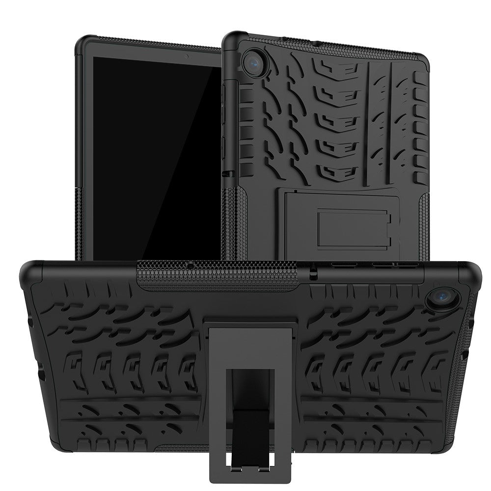 Cool Tyre Pattern PC + TPU Tablet Back Case with Kickstand for Lenovo Tab M10 Plus TB-X606F / Tab K10 - Black