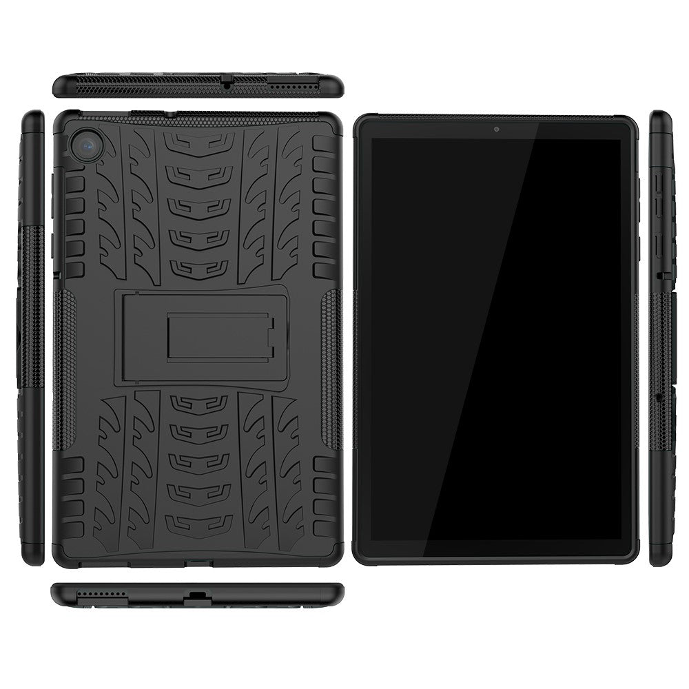 Cool Tyre Pattern PC + TPU Tablet Back Case with Kickstand for Lenovo Tab M10 Plus TB-X606F / Tab K10 - Black