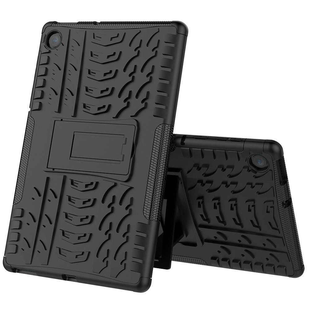 Cool Tyre Pattern PC + TPU Tablet Back Case with Kickstand for Lenovo Tab M10 Plus TB-X606F / Tab K10 - Black
