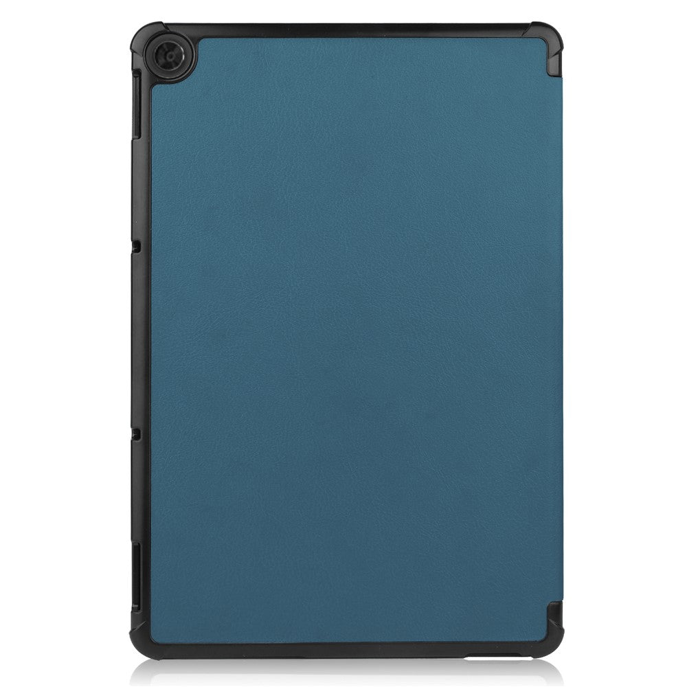 Litch Skin PU Leather Tri-fold Stand Shell for Lenovo Chromebook Duet Tablet Case - Blackish Green