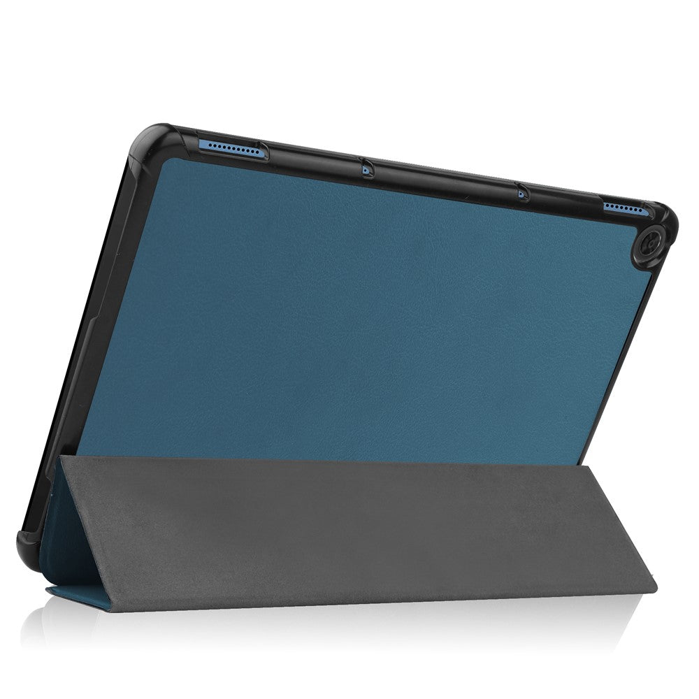 Litch Skin PU Leather Tri-fold Stand Shell for Lenovo Chromebook Duet Tablet Case - Blackish Green
