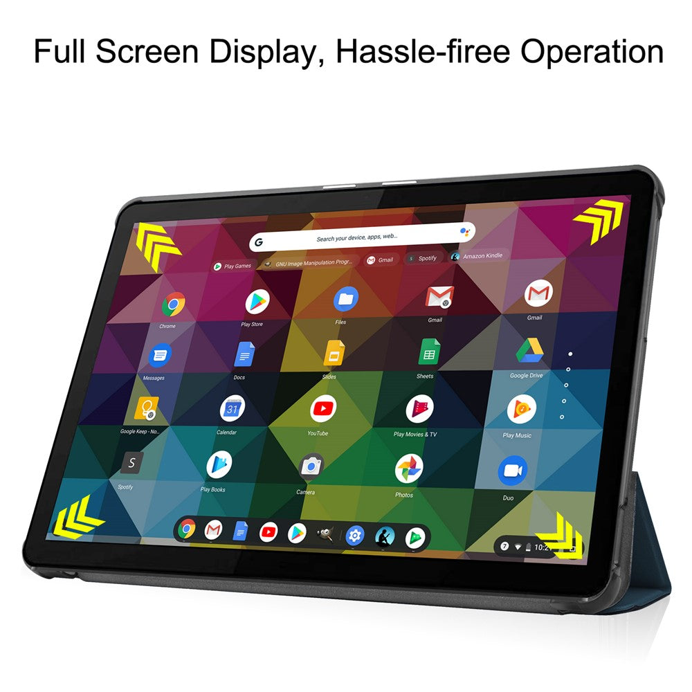 Litch Skin PU Leather Tri-fold Stand Shell for Lenovo Chromebook Duet Tablet Case - Blackish Green