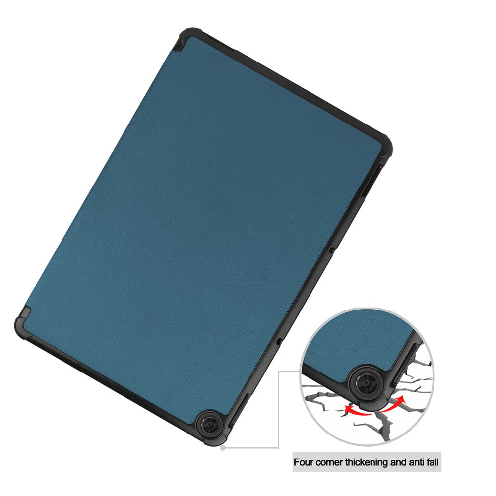 Litch Skin PU Leather Tri-fold Stand Shell for Lenovo Chromebook Duet Tablet Case - Blackish Green
