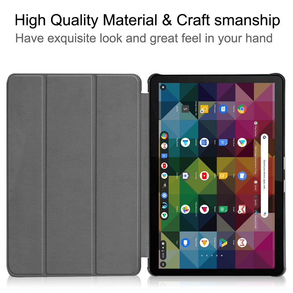 Litch Skin PU Leather Tri-fold Stand Shell for Lenovo Chromebook Duet Tablet Case - Dark Blue